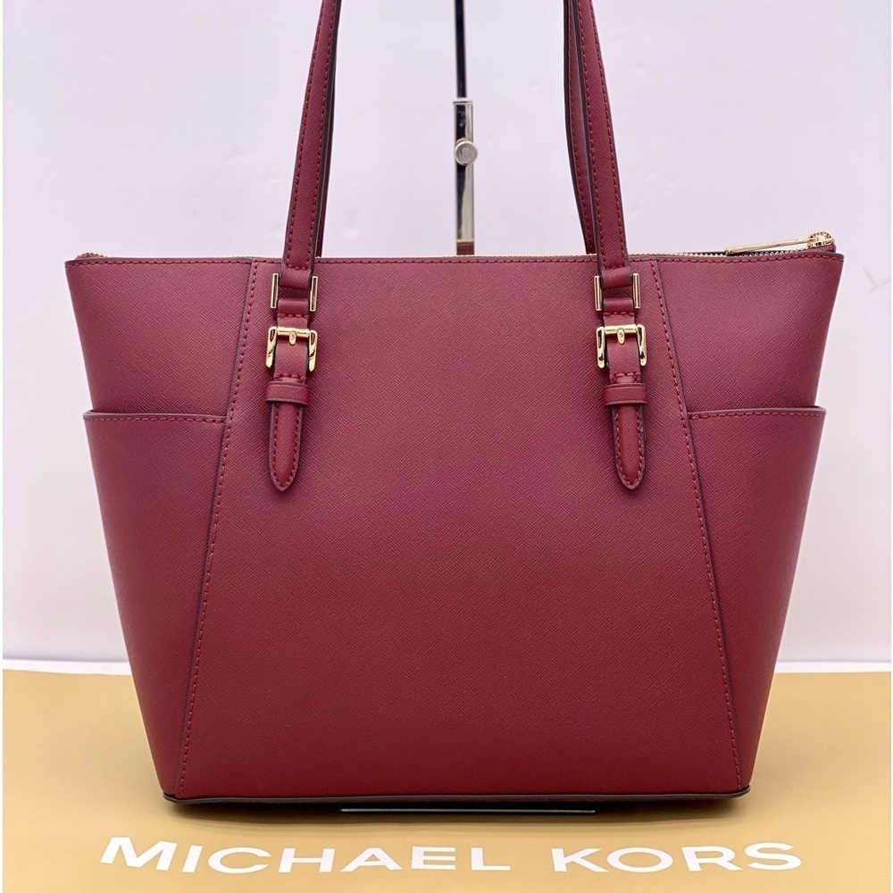 Michael Kors Large Charlotte Tote Shoulder Bag Dark Cherry - Picture 10 of 11